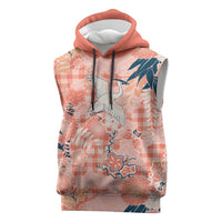 Red Palaka Crane and Flowers Sleeveless Hoodie Japan Heritage Spirit LT9 Red - Polynesian Pride
