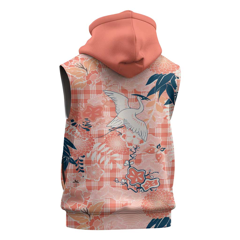 Red Palaka Crane and Flowers Sleeveless Hoodie Japan Heritage Spirit LT9 - Polynesian Pride