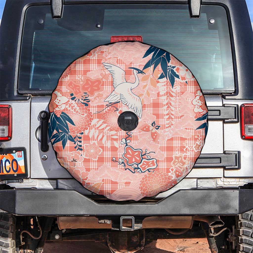 Red Palaka Crane and Flowers Spare Tire Cover Japan Heritage Spirit LT9 Red - Polynesian Pride