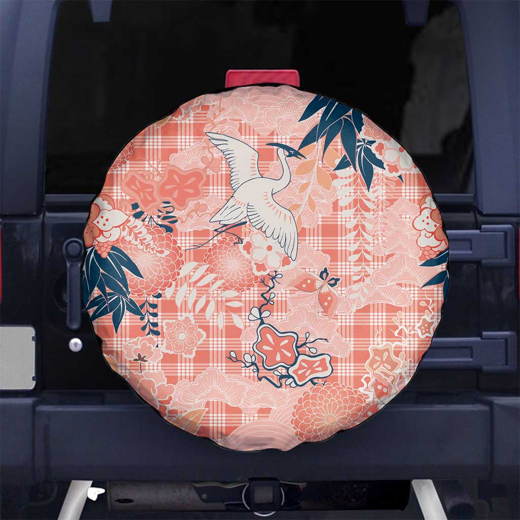 Red Palaka Crane and Flowers Spare Tire Cover Japan Heritage Spirit LT9 No hole Red - Polynesian Pride