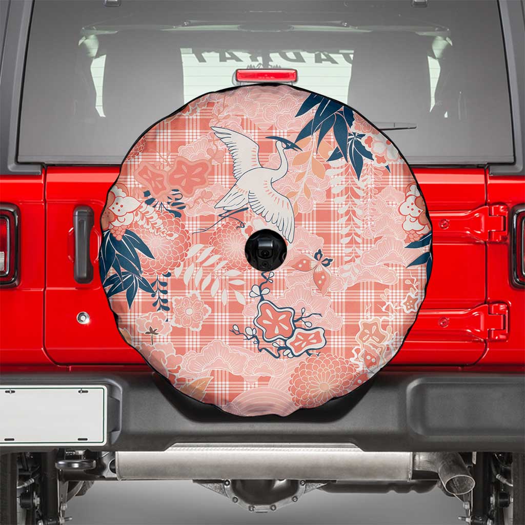 Red Palaka Crane and Flowers Spare Tire Cover Japan Heritage Spirit LT9 - Polynesian Pride