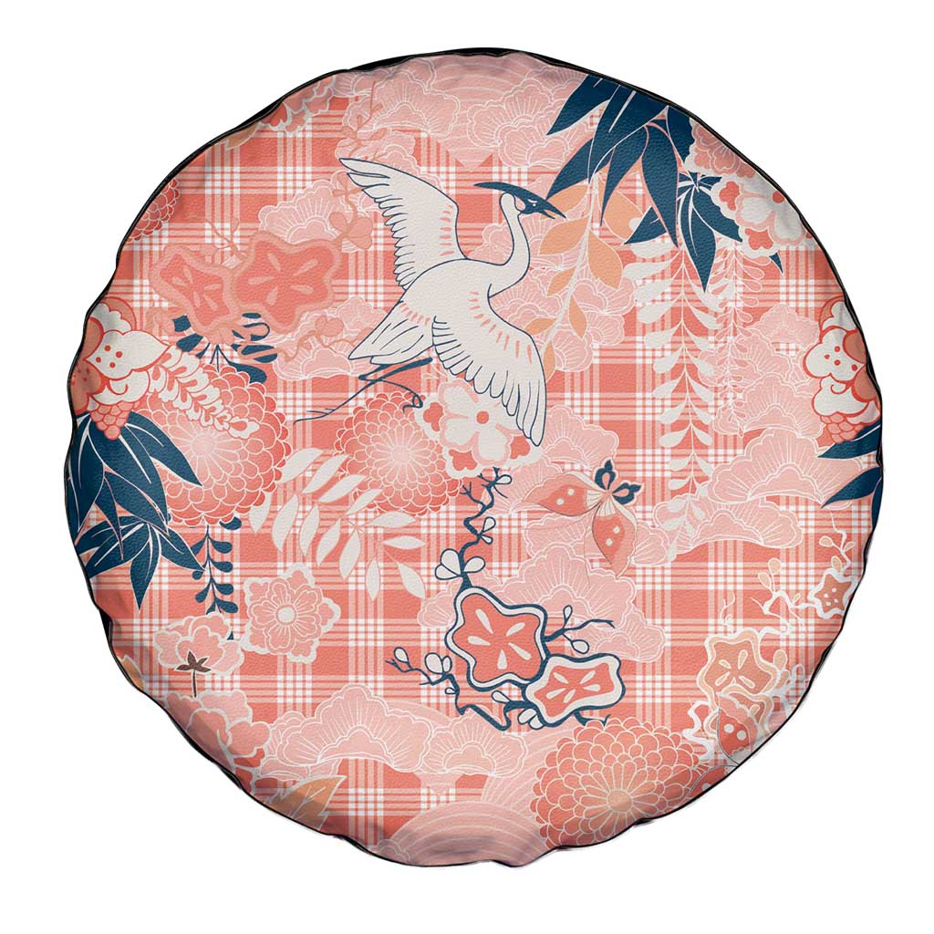 Red Palaka Crane and Flowers Spare Tire Cover Japan Heritage Spirit LT9 - Polynesian Pride