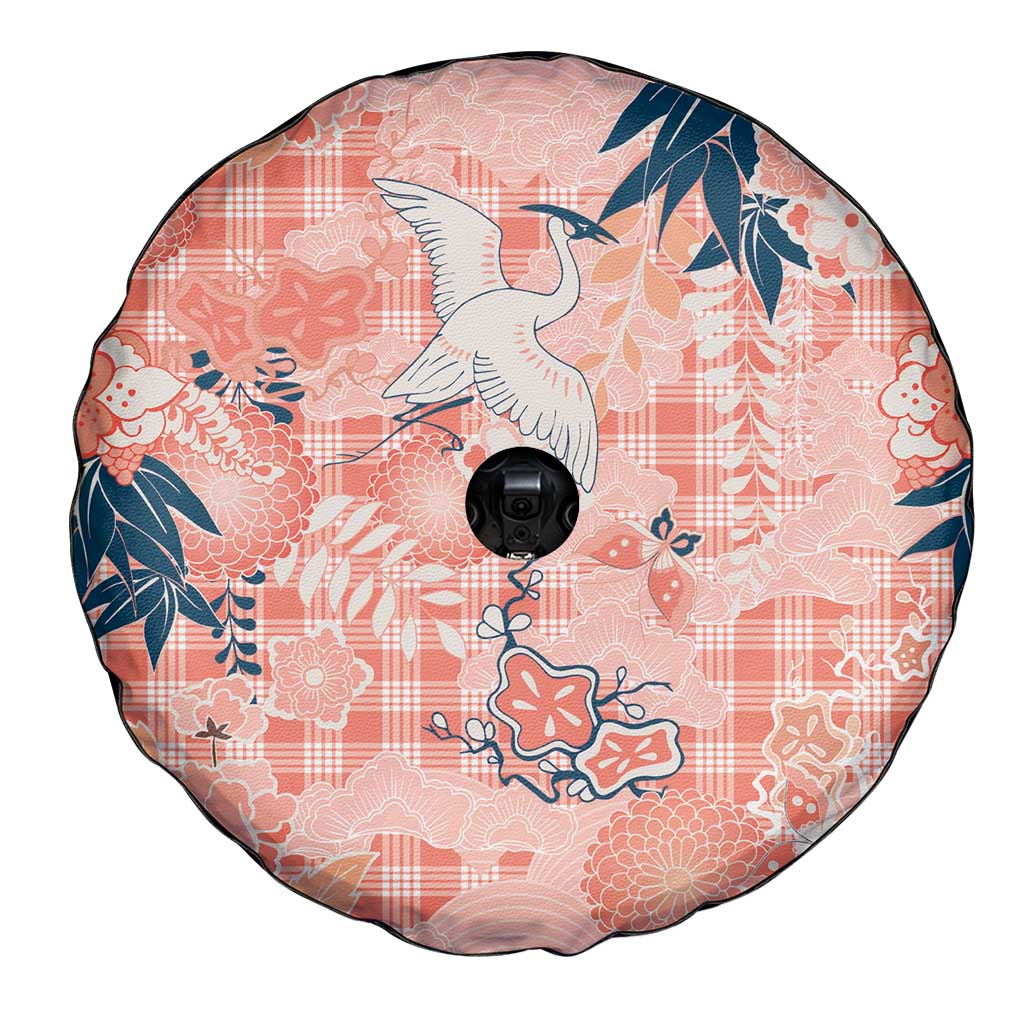 Red Palaka Crane and Flowers Spare Tire Cover Japan Heritage Spirit LT9 - Polynesian Pride
