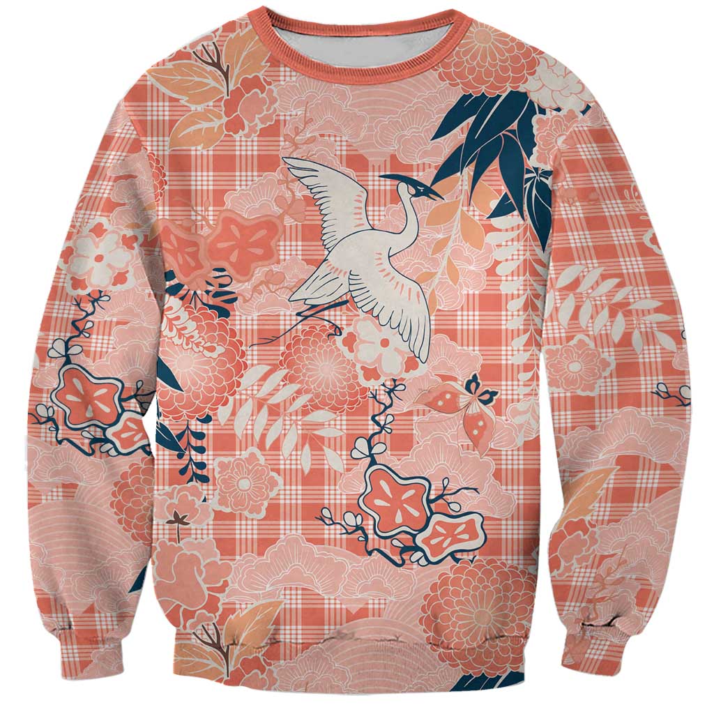 Red Palaka Crane and Flowers Sweatshirt Japan Heritage Spirit - Polynesian Pride