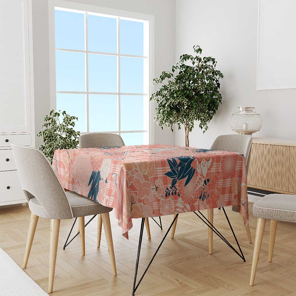 Red Palaka Crane and Flowers Tablecloth Japan Heritage Spirit - Polynesian Pride