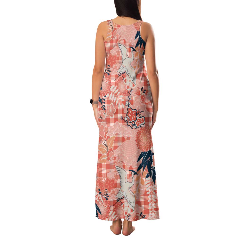 Red Palaka Crane and Flowers Tank Maxi Dress Japan Heritage Spirit LT9 - Polynesian Pride