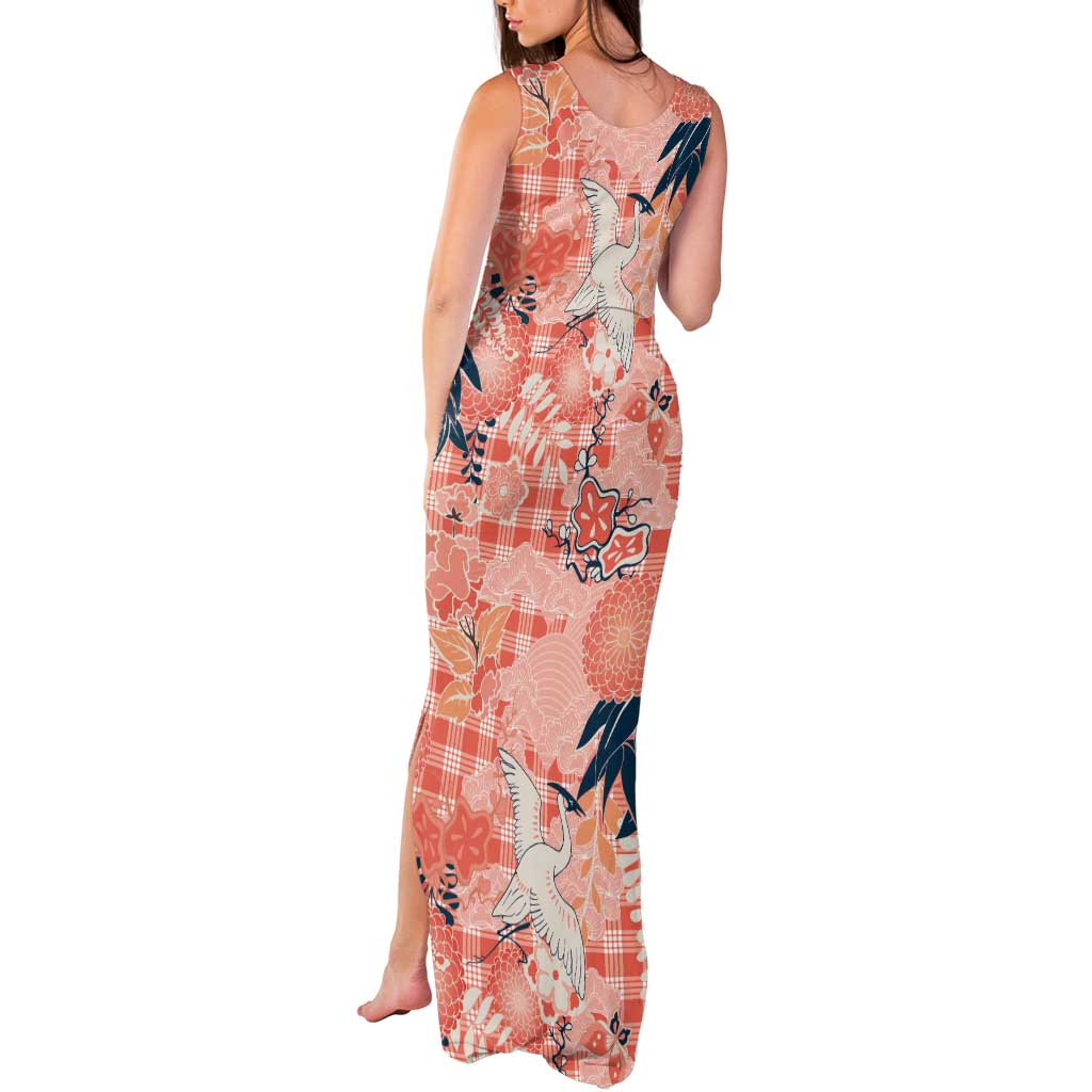 Red Palaka Crane and Flowers Tank Maxi Dress Japan Heritage Spirit LT9 - Polynesian Pride
