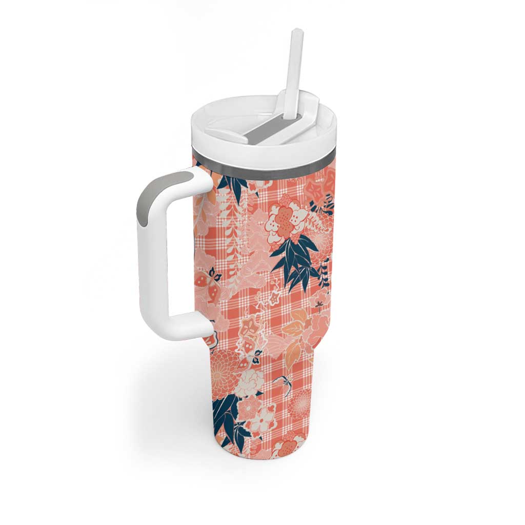 Red Palaka Crane and Flowers Tumbler With Handle Japan Heritage Spirit - Polynesian Pride