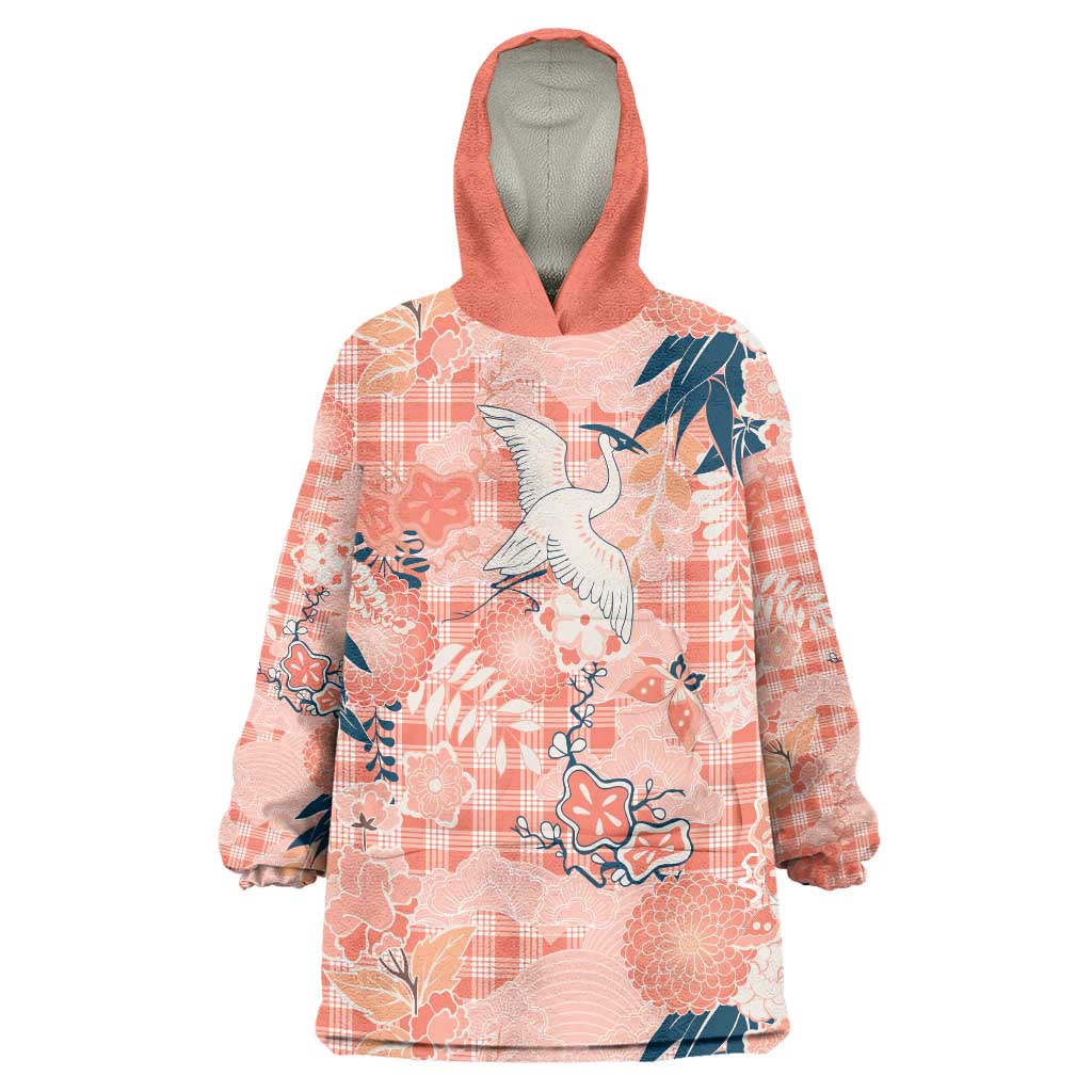 Red Palaka Crane and Flowers Wearable Blanket Hoodie Japan Heritage Spirit LT9 One Size Red - Polynesian Pride