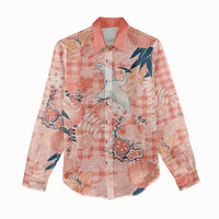 Red Palaka Crane and Flowers Women Casual Shirt Japan Heritage Spirit LT9 - Polynesian Pride