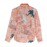 Red Palaka Crane and Flowers Women Casual Shirt Japan Heritage Spirit LT9 - Polynesian Pride