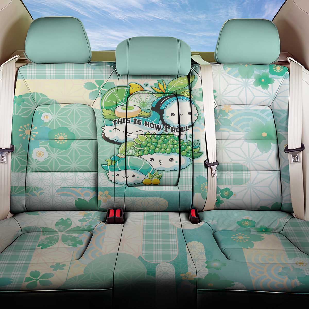 Japanese Kawaii Sushi Back Car Seat Cover Green Wagara Palaka This Is How I Roll