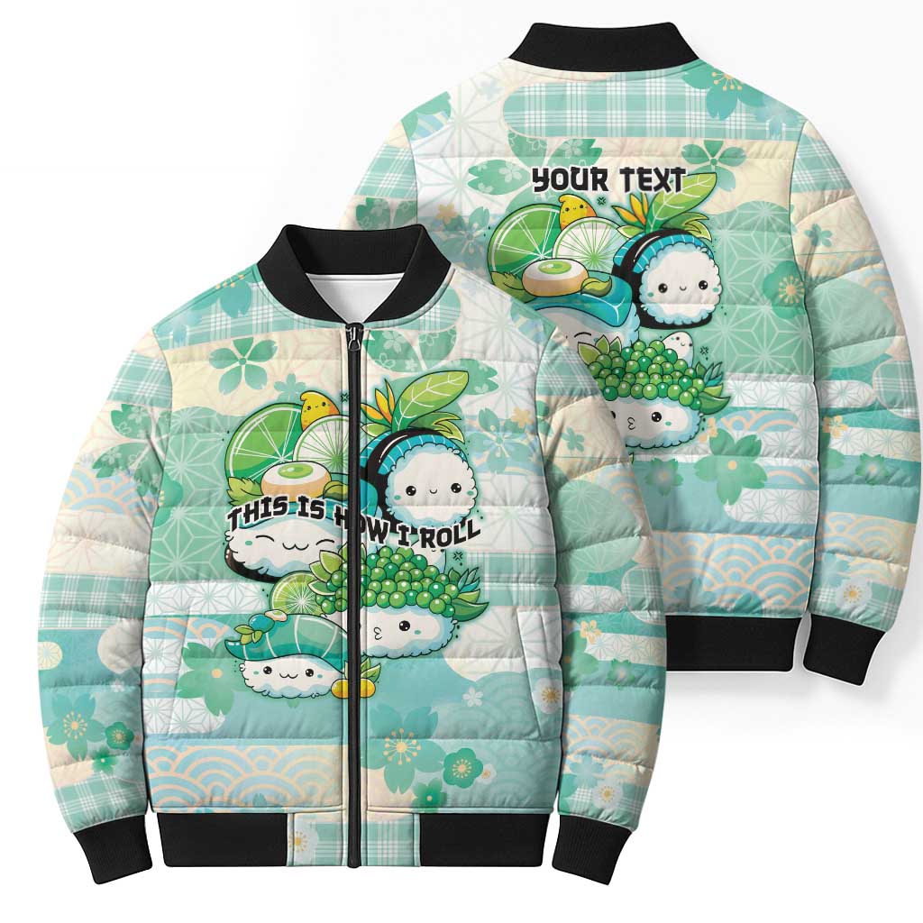 Personalized Japanese Kawaii Sushi Bomber Puffer Jacket Green Wagara Palaka This Is How I Roll