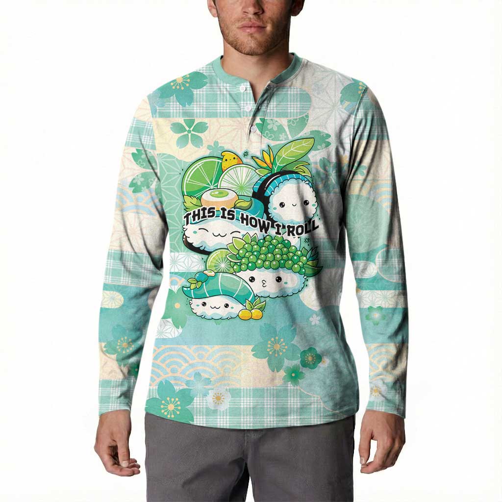 Personalized Japanese Kawaii Sushi Button Sweatshirt Green Wagara Palaka This Is How I Roll