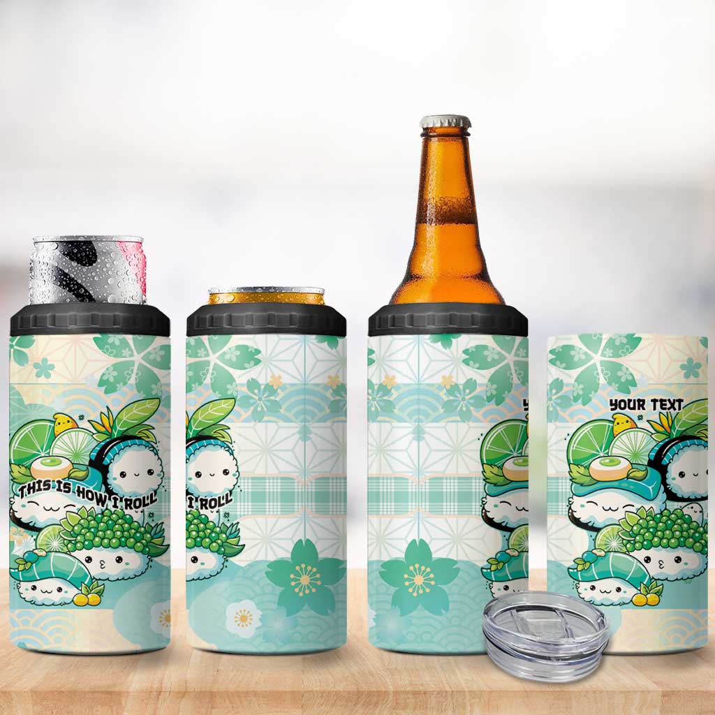 Personalized Japanese Kawaii Sushi 4 in 1 Can Cooler Tumbler Green Wagara Palaka This Is How I Roll