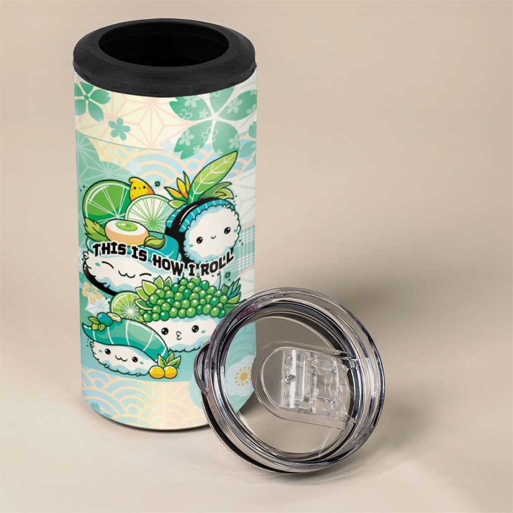 Personalized Japanese Kawaii Sushi 4 in 1 Can Cooler Tumbler Green Wagara Palaka This Is How I Roll