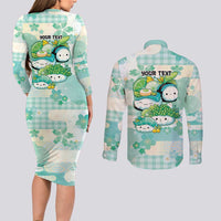 Personalized Japanese Kawaii Sushi Couples Matching Long Sleeve Bodycon Dress and Long Sleeve Button Shirt Green Wagara Palaka This Is How I Roll LT9 - Polynesian Pride