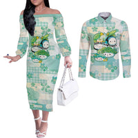 Personalized Japanese Kawaii Sushi Couples Matching Off The Shoulder Long Sleeve Dress and Long Sleeve Button Shirt Green Wagara Palaka This Is How I Roll LT9 Green - Polynesian Pride