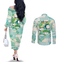 Personalized Japanese Kawaii Sushi Couples Matching Off The Shoulder Long Sleeve Dress and Long Sleeve Button Shirt Green Wagara Palaka This Is How I Roll LT9 - Polynesian Pride