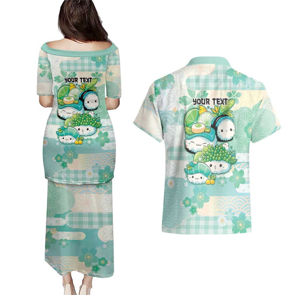 Personalized Japanese Kawaii Sushi Couples Matching Puletasi and Hawaiian Shirt Green Wagara Palaka This Is How I Roll LT9 - Polynesian Pride