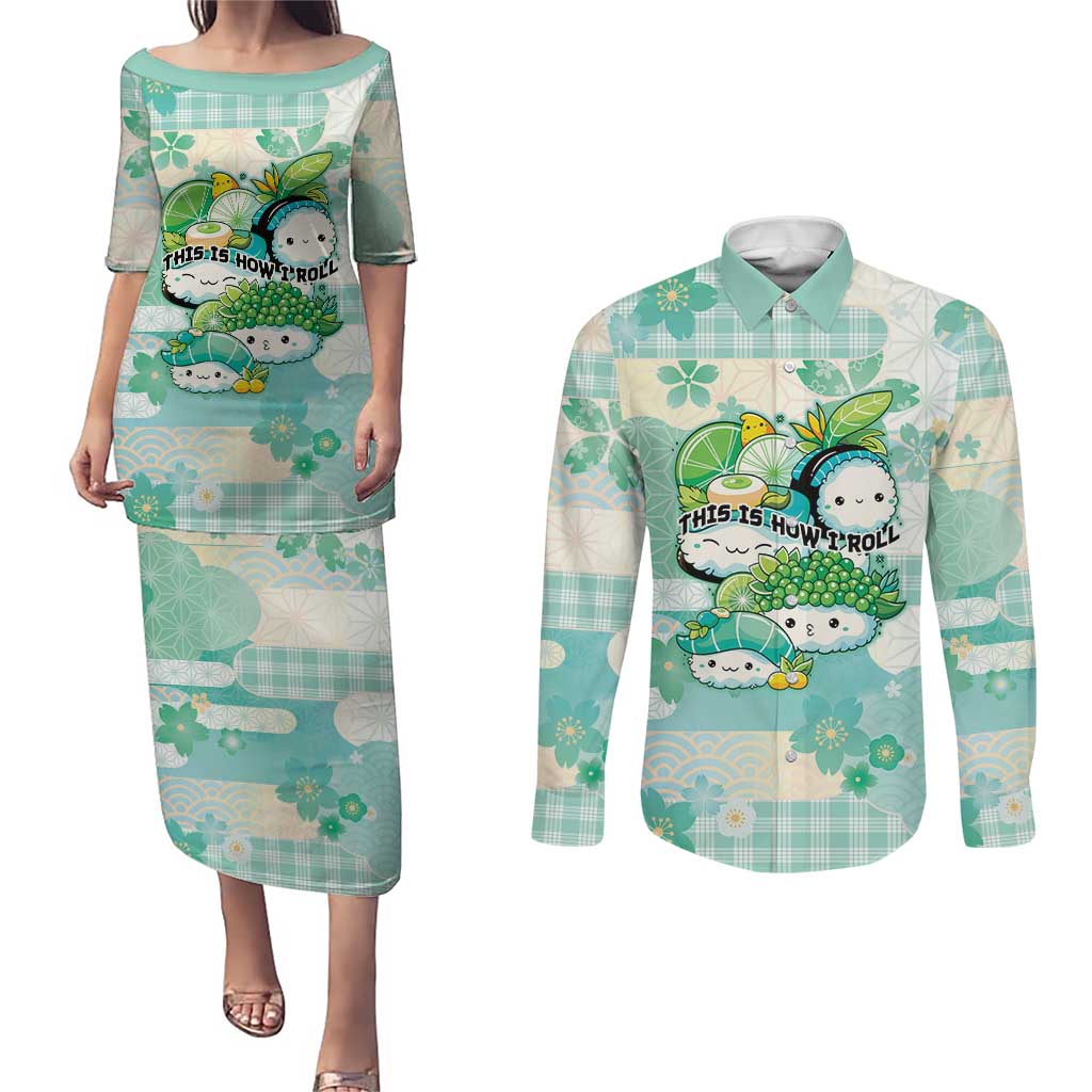 Personalized Japanese Kawaii Sushi Couples Matching Puletasi and Long Sleeve Button Shirt Green Wagara Palaka This Is How I Roll