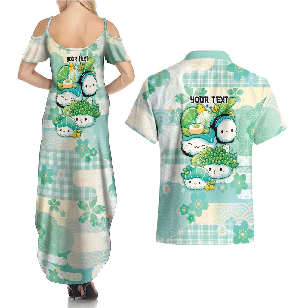Personalized Japanese Kawaii Sushi Couples Matching Summer Maxi Dress and Hawaiian Shirt Green Wagara Palaka This Is How I Roll LT9 - Polynesian Pride