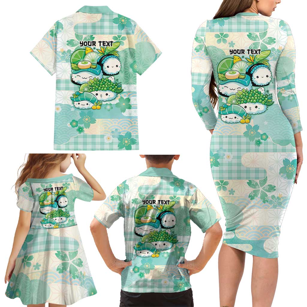 Personalized Japanese Kawaii Sushi Family Matching Long Sleeve Bodycon Dress and Hawaiian Shirt Green Wagara Palaka This Is How I Roll