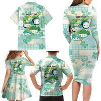 Personalized Japanese Kawaii Sushi Family Matching Long Sleeve Bodycon Dress and Hawaiian Shirt Green Wagara Palaka This Is How I Roll