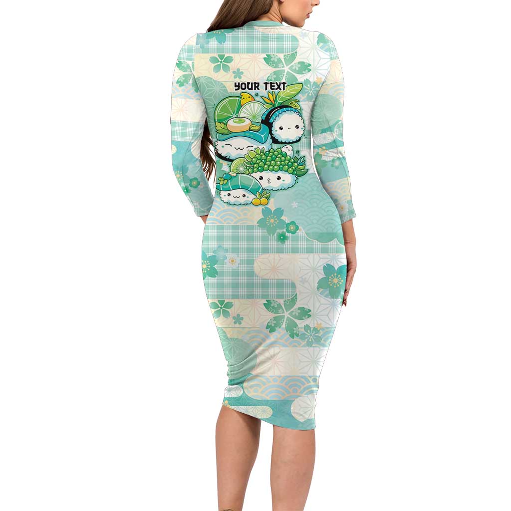 Personalized Japanese Kawaii Sushi Family Matching Long Sleeve Bodycon Dress and Hawaiian Shirt Green Wagara Palaka This Is How I Roll
