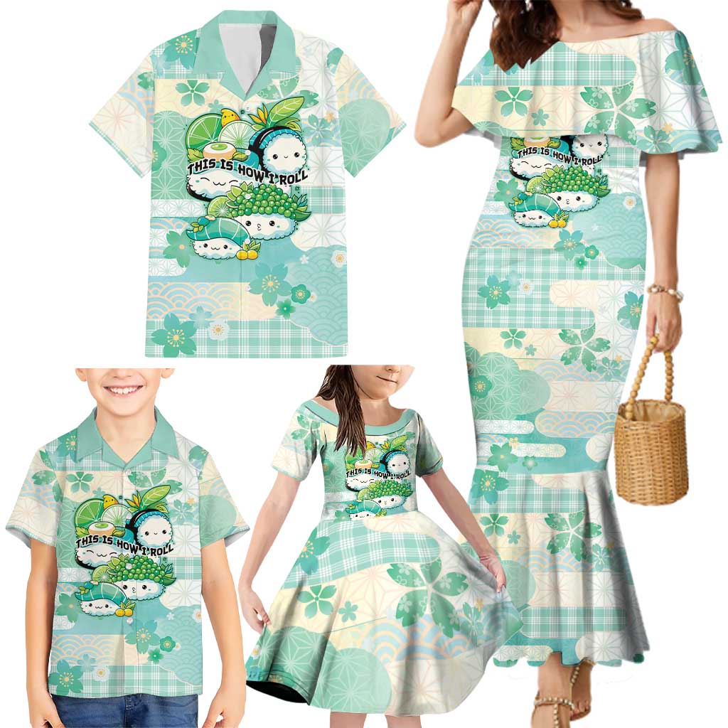 Personalized Japanese Kawaii Sushi Family Matching Mermaid Dress and Hawaiian Shirt Green Wagara Palaka This Is How I Roll