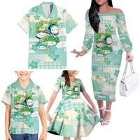 Personalized Japanese Kawaii Sushi Family Matching Off The Shoulder Long Sleeve Dress and Hawaiian Shirt Green Wagara Palaka This Is How I Roll