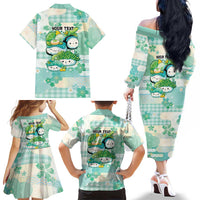 Personalized Japanese Kawaii Sushi Family Matching Off The Shoulder Long Sleeve Dress and Hawaiian Shirt Green Wagara Palaka This Is How I Roll