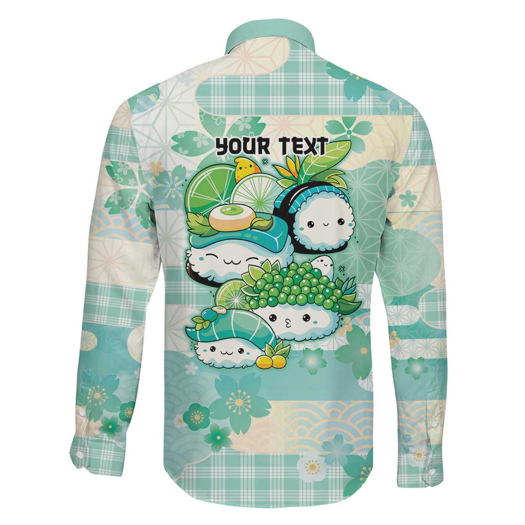 Personalized Japanese Kawaii Sushi Family Matching Off The Shoulder Long Sleeve Dress and Hawaiian Shirt Green Wagara Palaka This Is How I Roll