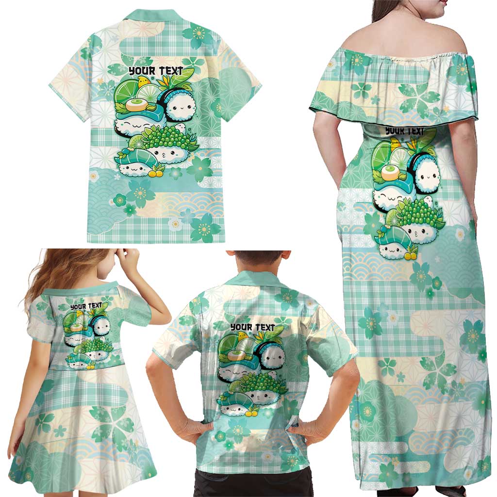 Personalized Japanese Kawaii Sushi Family Matching Off Shoulder Maxi Dress and Hawaiian Shirt Green Wagara Palaka This Is How I Roll