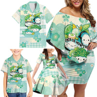Personalized Japanese Kawaii Sushi Family Matching Off Shoulder Short Dress and Hawaiian Shirt Green Wagara Palaka This Is How I Roll