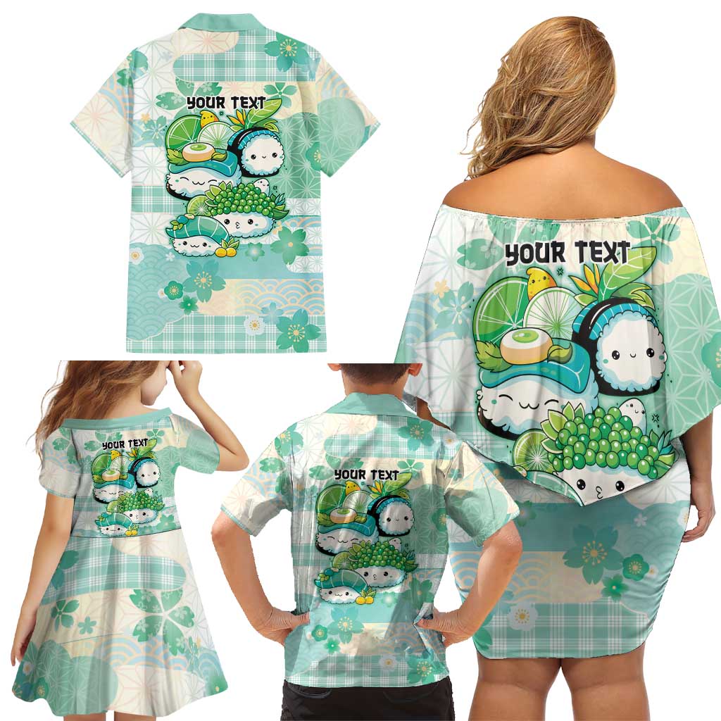 Personalized Japanese Kawaii Sushi Family Matching Off Shoulder Short Dress and Hawaiian Shirt Green Wagara Palaka This Is How I Roll