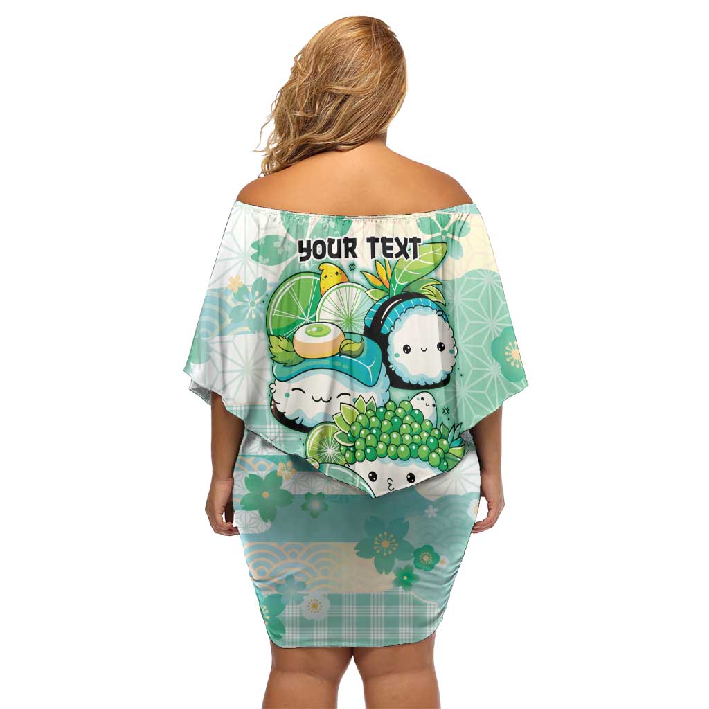 Personalized Japanese Kawaii Sushi Family Matching Off Shoulder Short Dress and Hawaiian Shirt Green Wagara Palaka This Is How I Roll