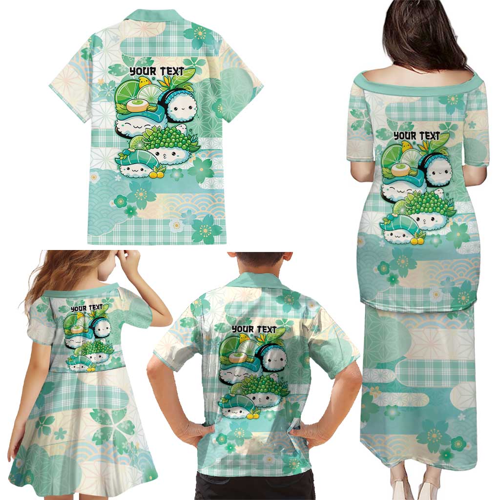 Personalized Japanese Kawaii Sushi Family Matching Puletasi and Hawaiian Shirt Green Wagara Palaka This Is How I Roll