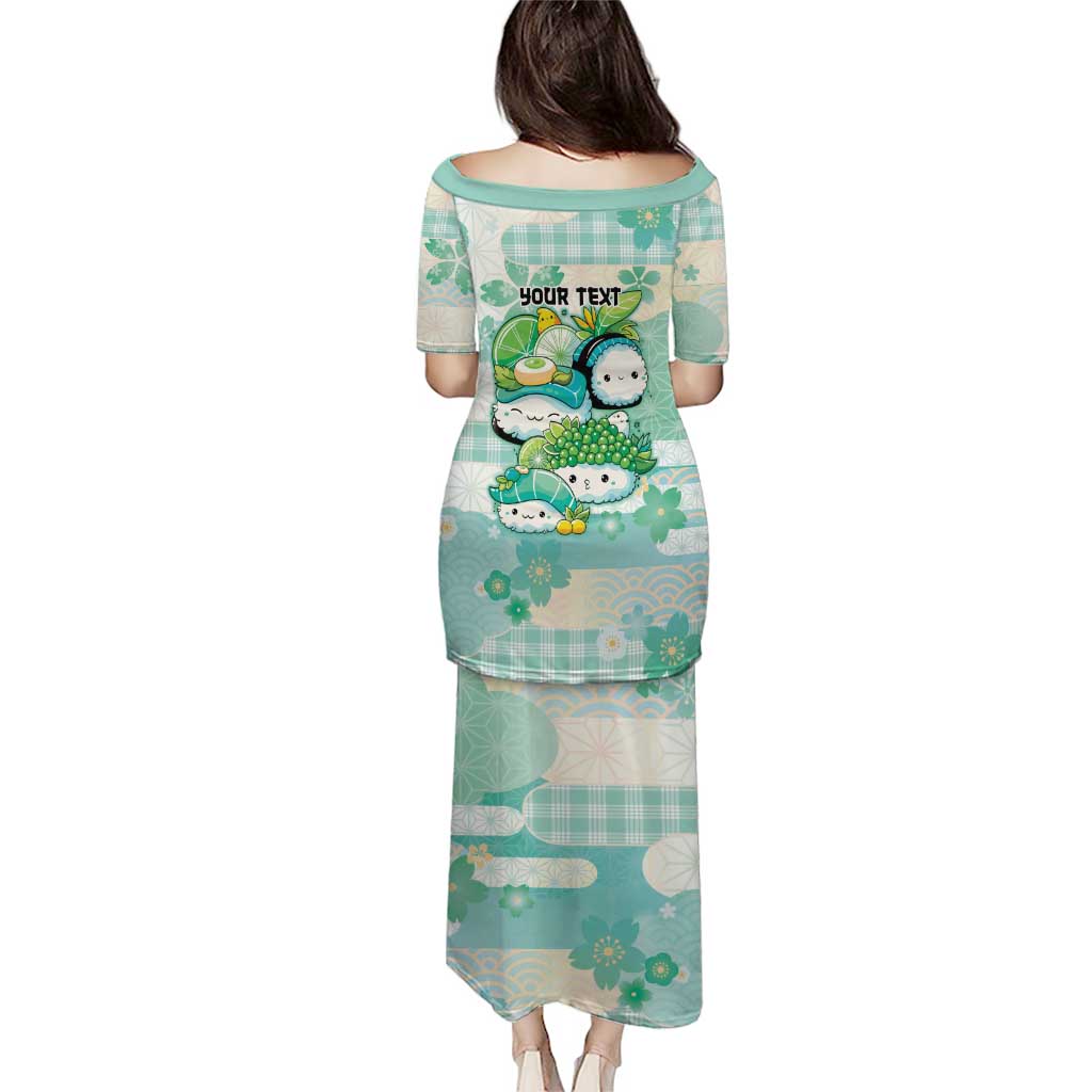 Personalized Japanese Kawaii Sushi Family Matching Puletasi and Hawaiian Shirt Green Wagara Palaka This Is How I Roll