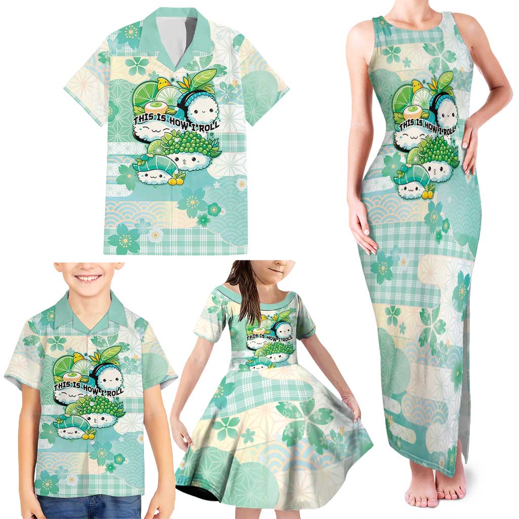 Personalized Japanese Kawaii Sushi Family Matching Tank Maxi Dress and Hawaiian Shirt Green Wagara Palaka This Is How I Roll