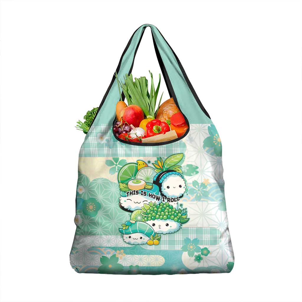 Japanese Kawaii Sushi Grocery Bag Green Wagara Palaka This Is How I Roll LT9 1-pack One Size Green - Polynesian Pride
