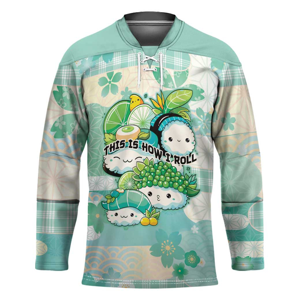 Personalized Japanese Kawaii Sushi Hockey Jersey Green Wagara Palaka This Is How I Roll LT9 Unisex Green - Polynesian Pride