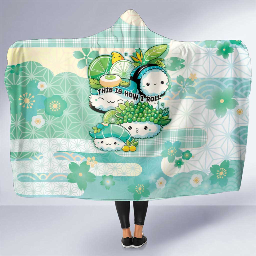 Japanese Kawaii Sushi Hooded Blanket Green Wagara Palaka This Is How I Roll LT9 One Size Green - Polynesian Pride
