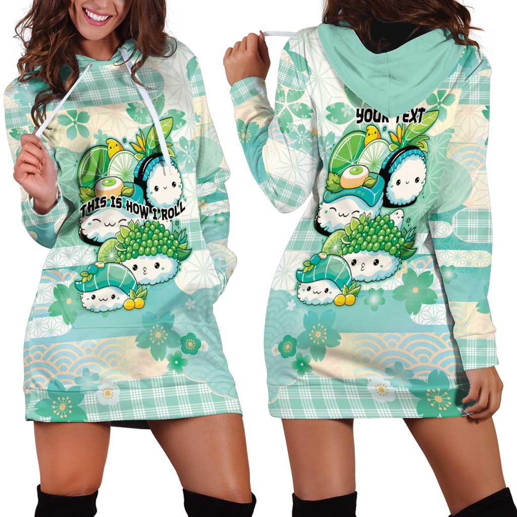 Personalized Japanese Kawaii Sushi Hoodie Dress Green Wagara Palaka This Is How I Roll
