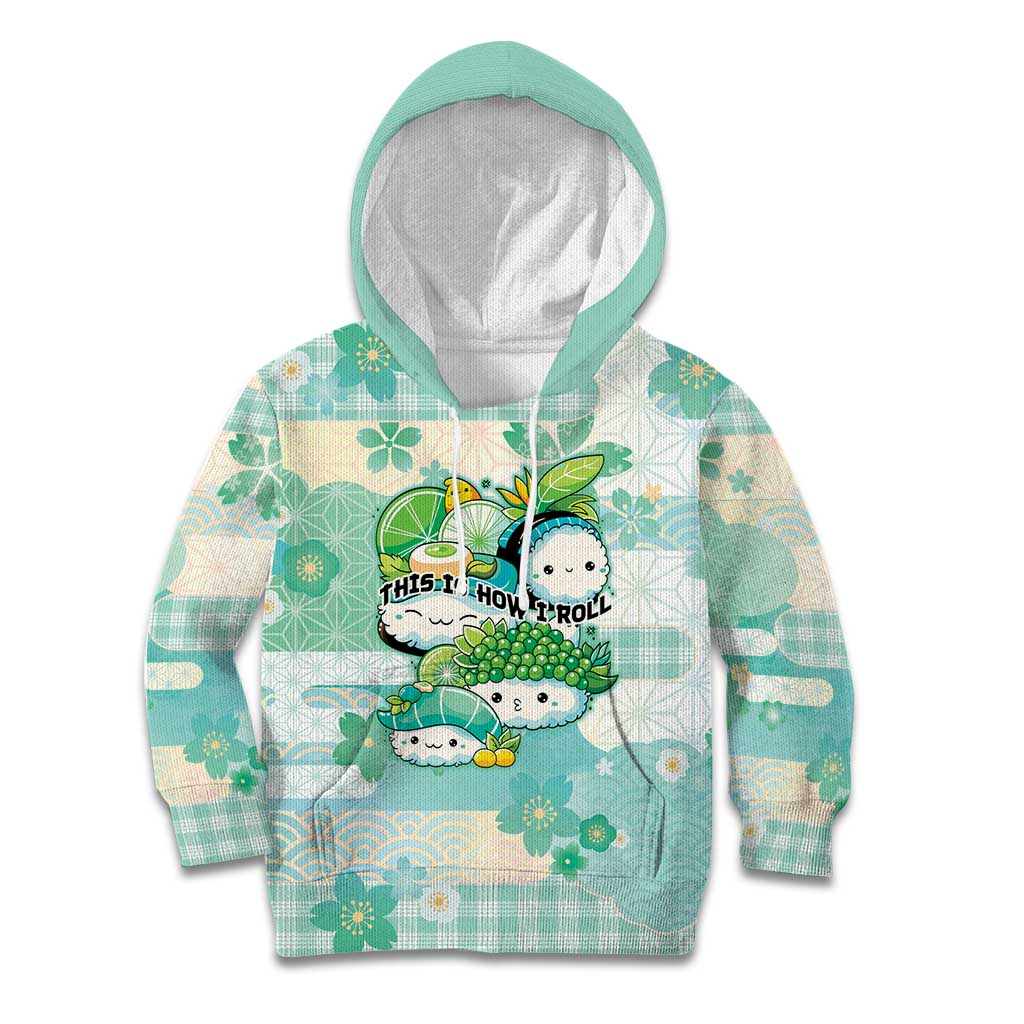 Personalized Japanese Kawaii Sushi Kid Hoodie Green Wagara Palaka This Is How I Roll LT9 Hoodie Green - Polynesian Pride