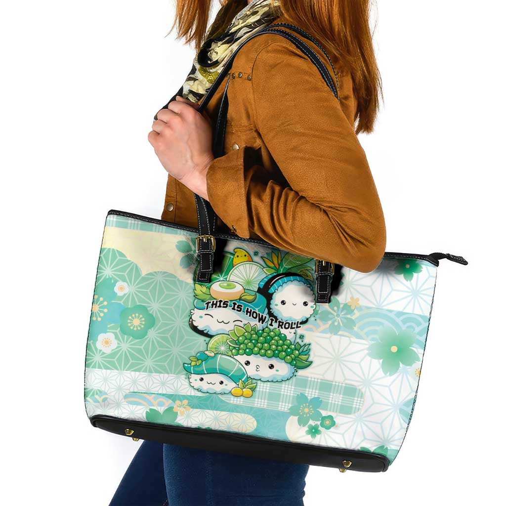 Japanese Kawaii Sushi Leather Tote Bag Green Wagara Palaka This Is How I Roll LT9 Green - Polynesian Pride