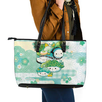 Japanese Kawaii Sushi Leather Tote Bag Green Wagara Palaka This Is How I Roll LT9 - Polynesian Pride