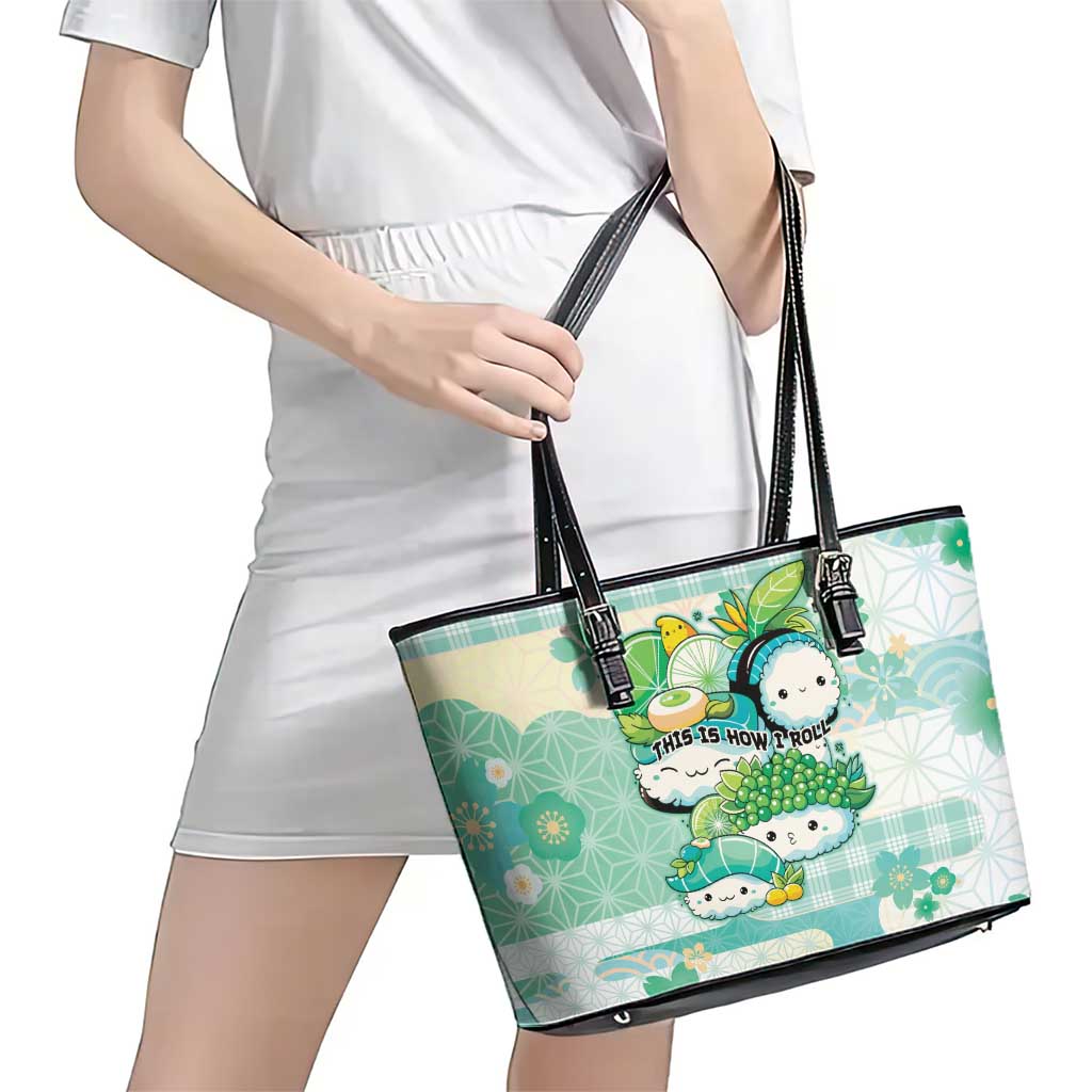 Japanese Kawaii Sushi Leather Tote Bag Green Wagara Palaka This Is How I Roll LT9 - Polynesian Pride
