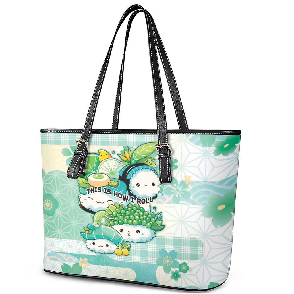 Japanese Kawaii Sushi Leather Tote Bag Green Wagara Palaka This Is How I Roll LT9 - Polynesian Pride