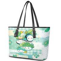 Japanese Kawaii Sushi Leather Tote Bag Green Wagara Palaka This Is How I Roll LT9 - Polynesian Pride